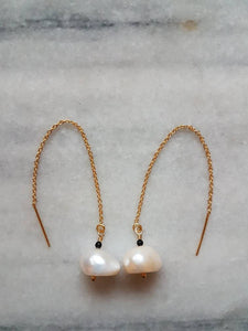 Organically shaped large pearl 14k gold filled threader earrings
