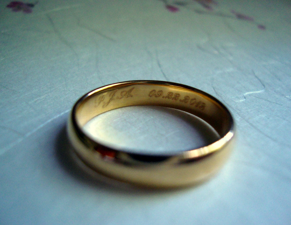 22k solid Gold classic wedding band with custom engraving inside