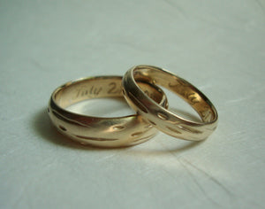 Solid 14k Gold Birch Wedding Band Set birch design on the rings custom engraved
