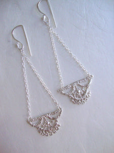 Lily lace earrings chandelier in sterling silver, boho wedding earrings, vintage lace earring