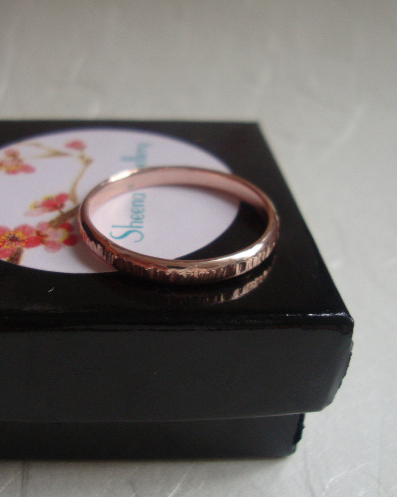 Rose gold bamboo ring in solid 10k rose gold, womens gold ring, thin gold ring, hammered gold band