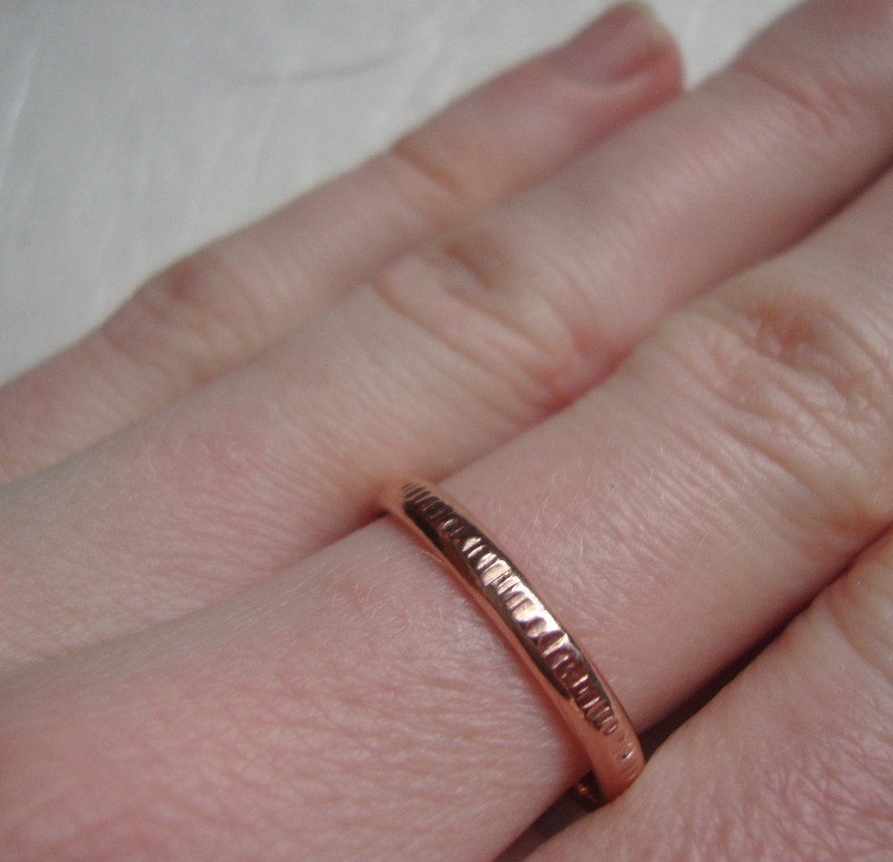 Rose gold bamboo ring in solid 10k rose gold, womens gold ring, thin gold ring, hammered gold band