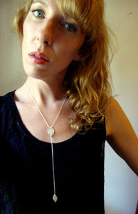 Long lace drop necklace in sterling silver with pearl