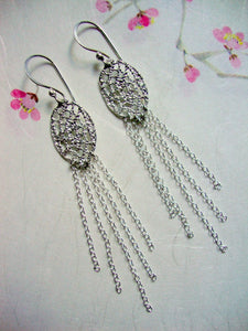 Lace drop chain fringe dangle earrings in sterling silver