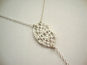 Long double lace drop necklace in sterling silver with aquamarine