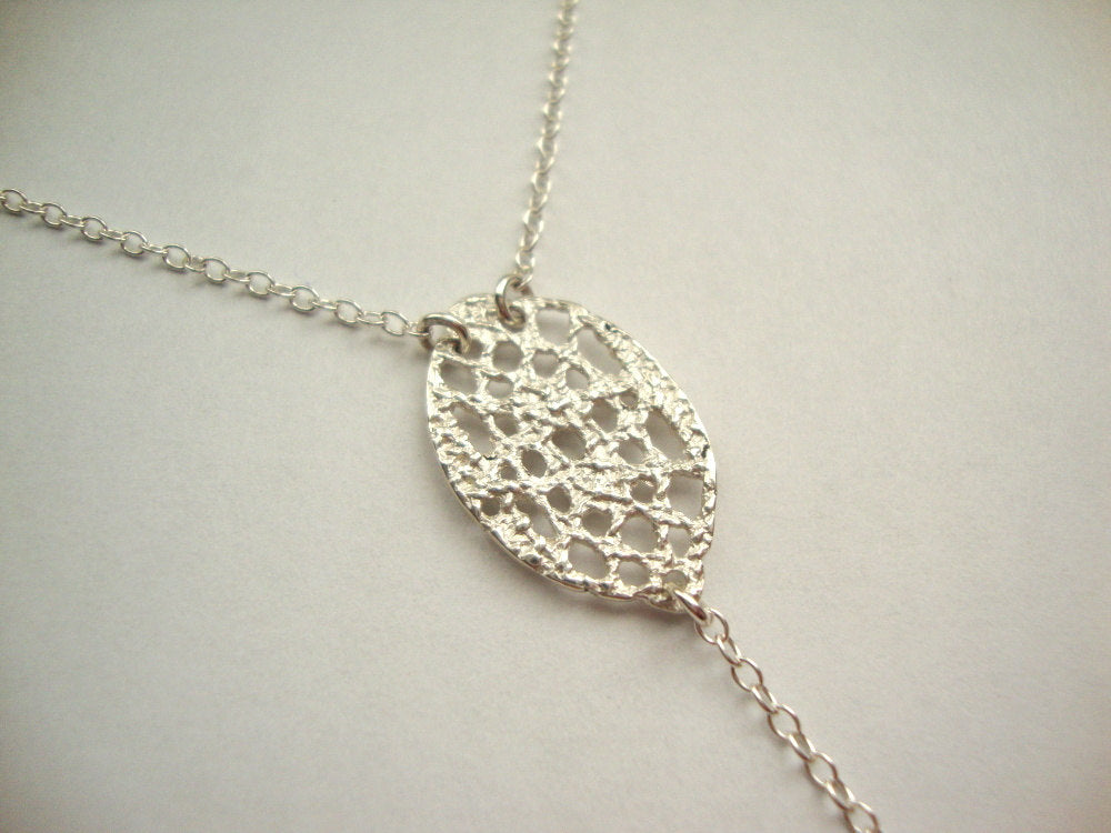 Long double lace drop necklace in sterling silver