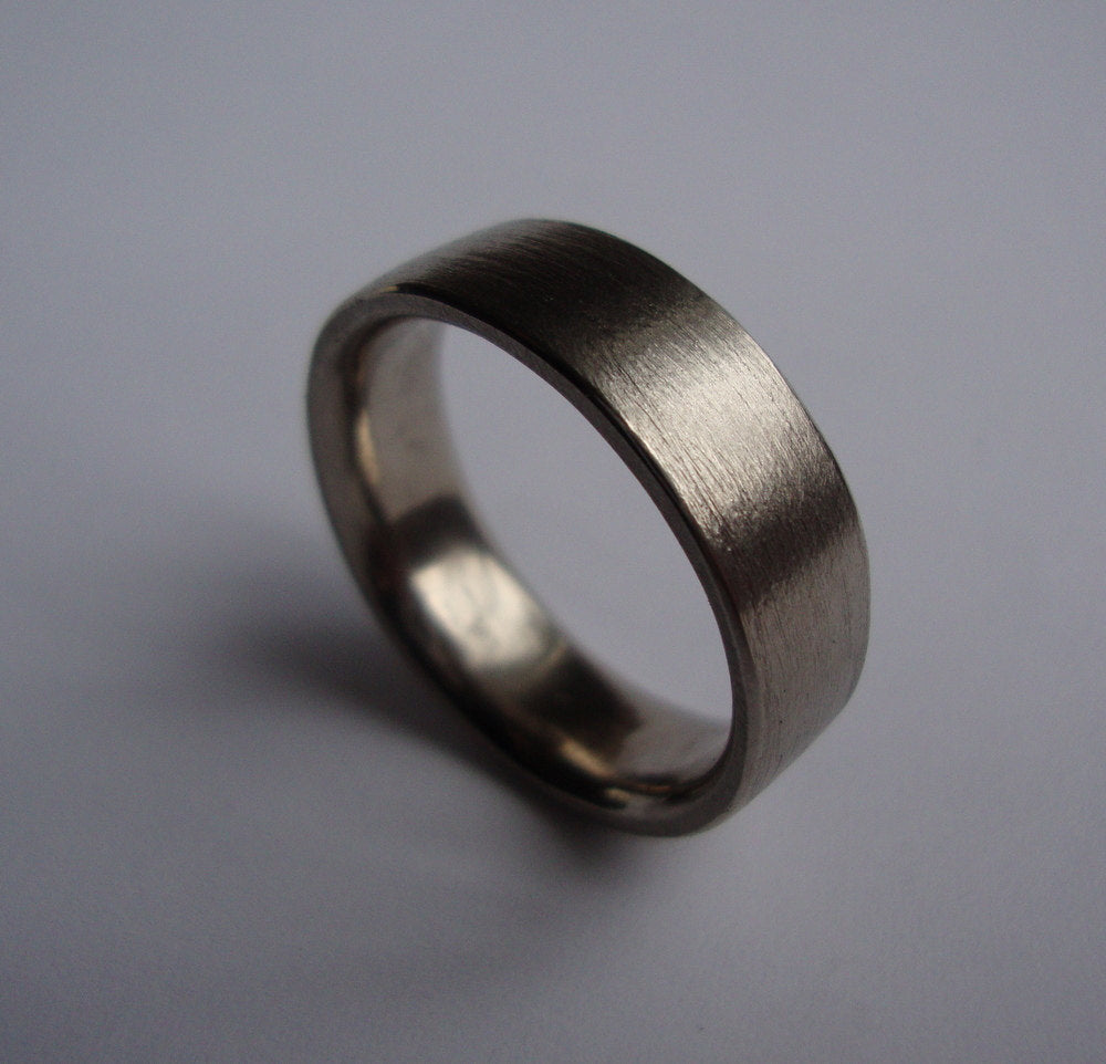 Mens brushed wedding band- 14k palladium white gold band ring-6mm